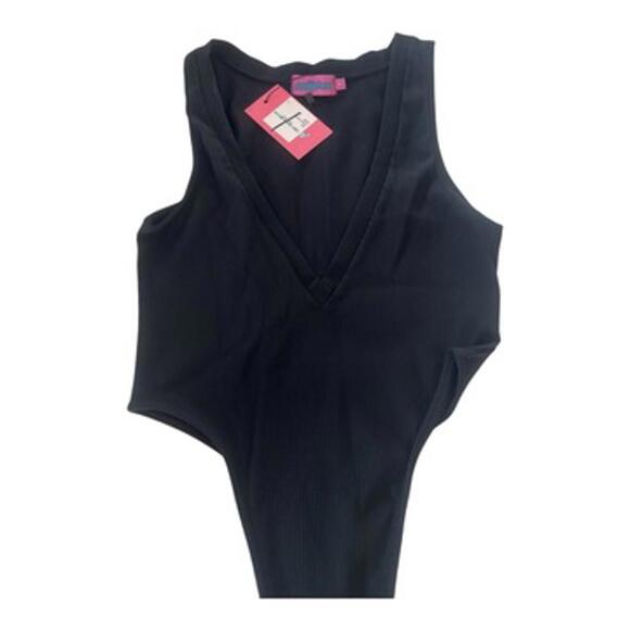 NWT Edikted High Cut Ribbed V Neck Bodysuit Sz Small - Picture 7 of 14